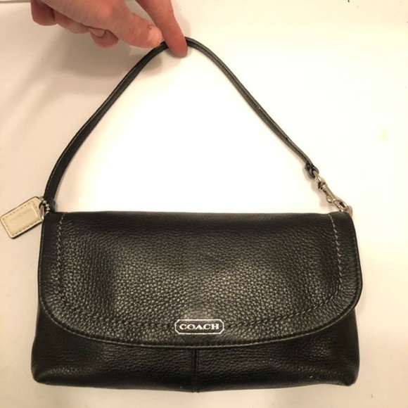 Coach black leather mini clutch wristlet bag
